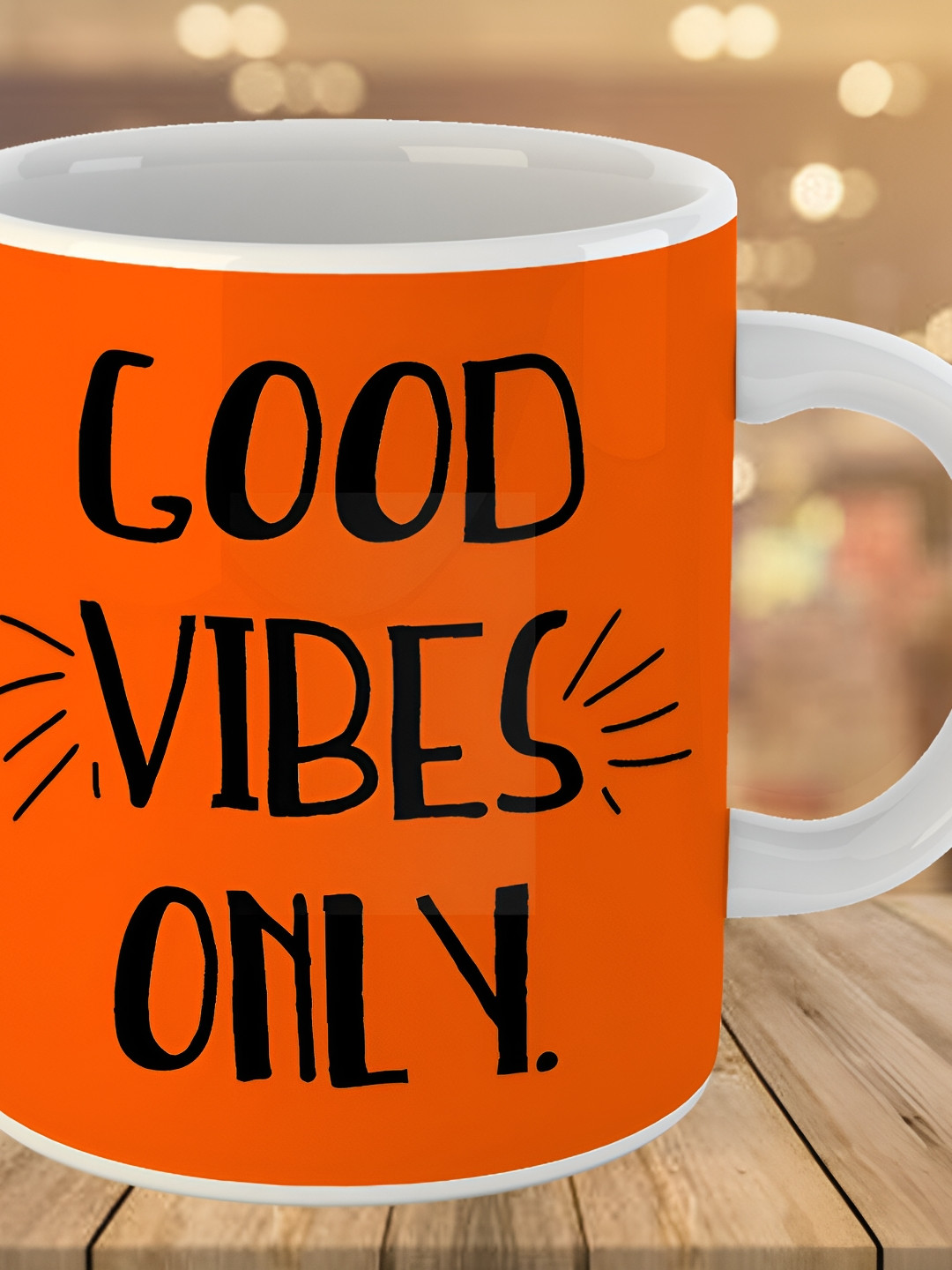 Keviv Orange & Black Good Vibes only Printed Ceramic Glossy Coffee Mug 325 ml