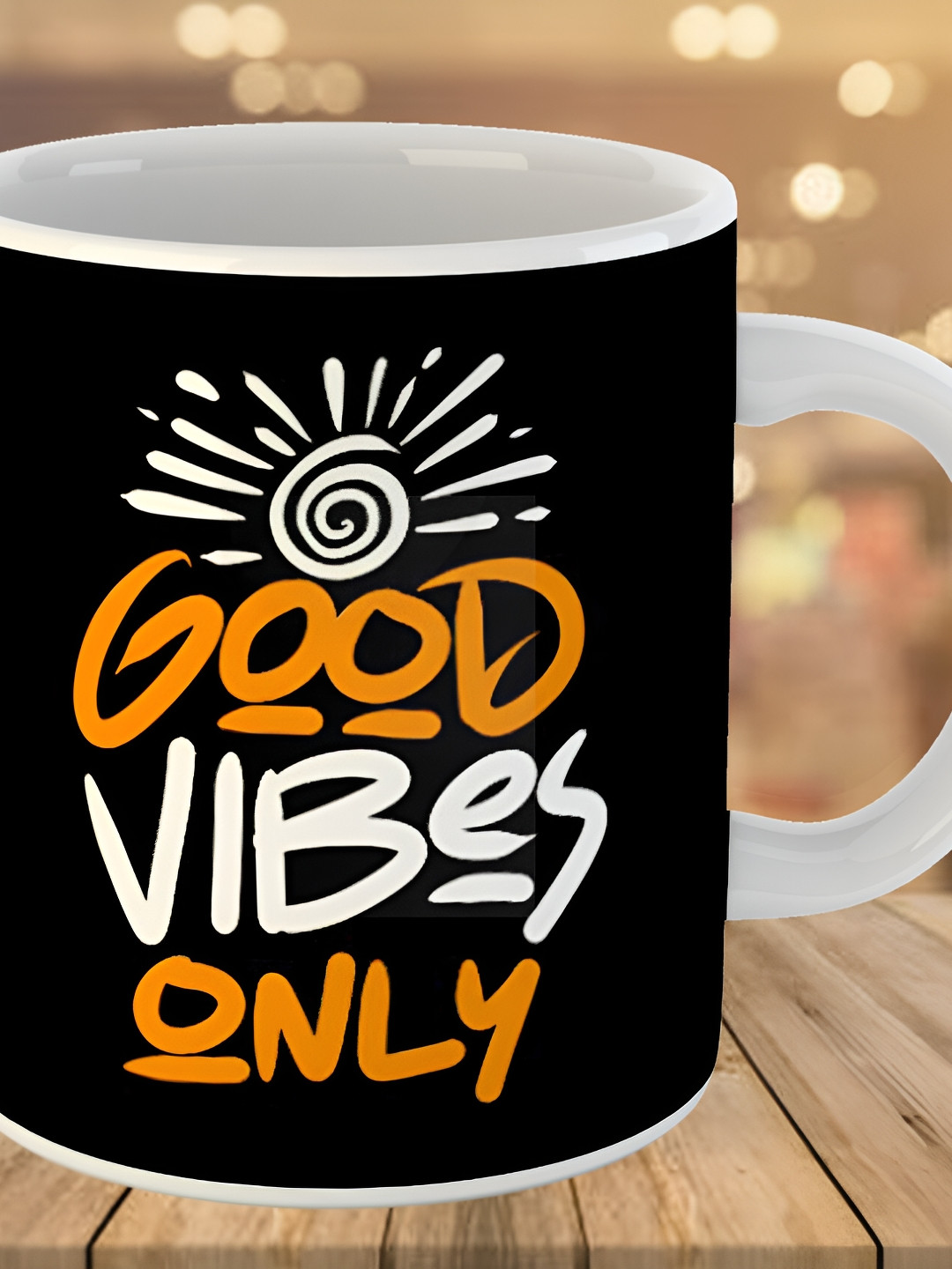 Keviv Black & White Good Vibes Only Printed Ceramic Glossy Coffee Mug 325 ml