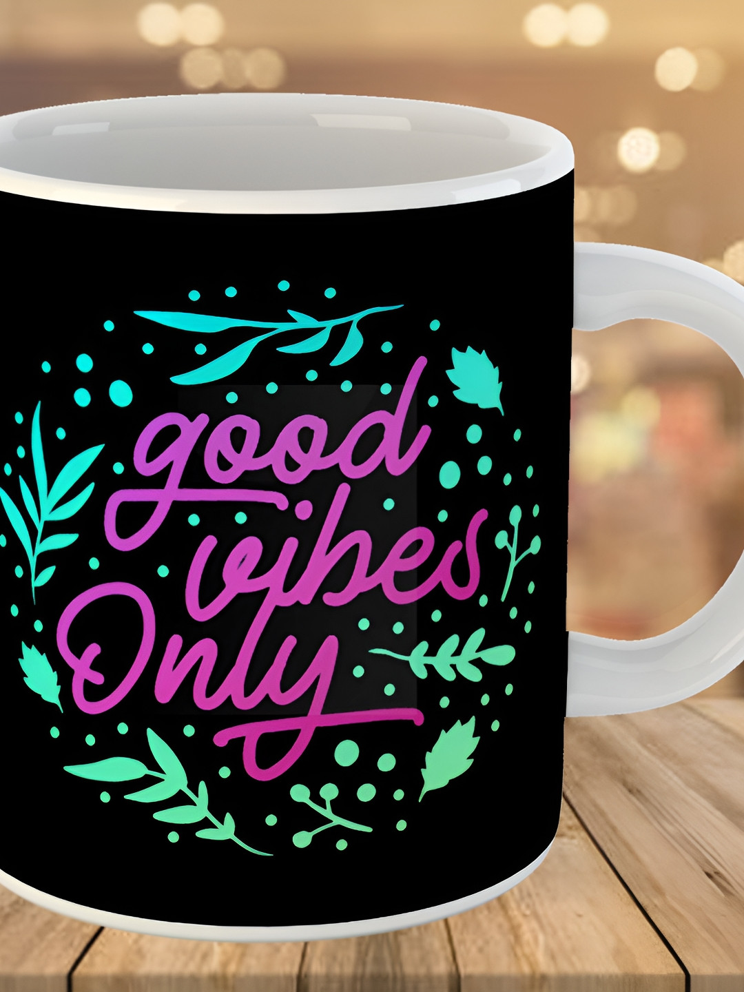 Keviv Black & Purple Good Vibes Only Printed Ceramic Glossy Coffee Mug 325 ml