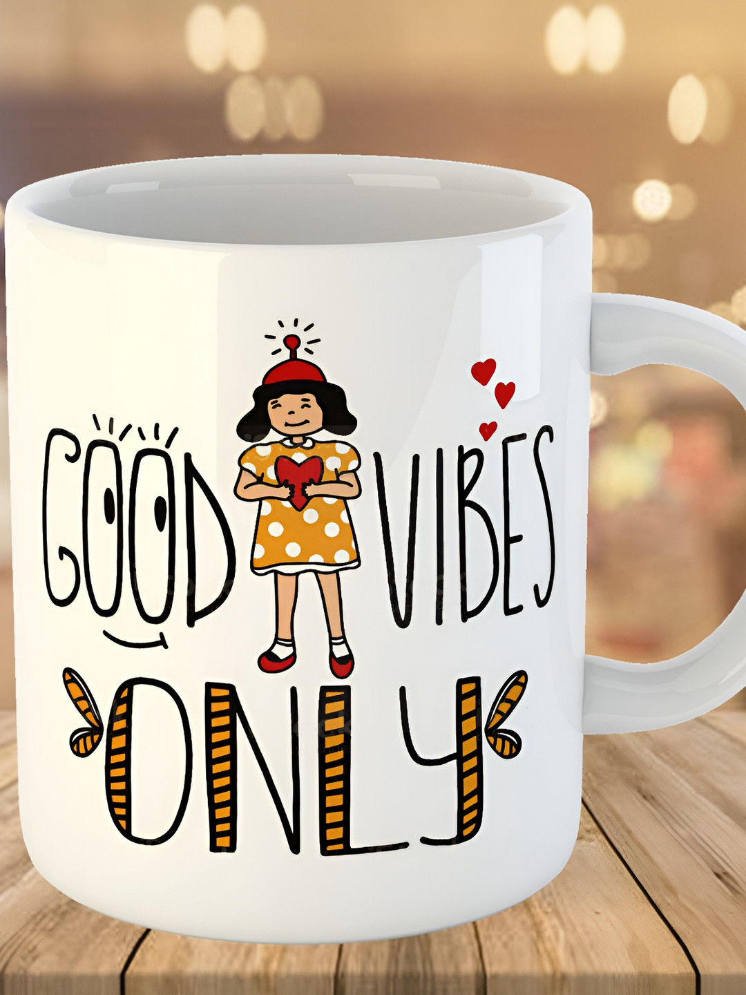 Keviv White & Yellow Text or Slogans Printed Ceramic Glossy Mug 325 ml