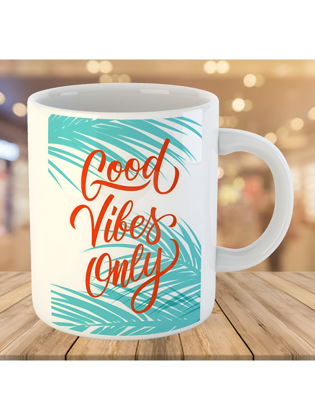 Keviv White & Green Text or Slogans Printed Ceramic Glossy Mug 325 ml