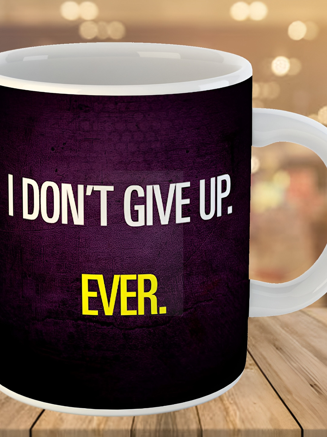 Keviv Purple & White I Dont Give Up Printed Ceramic Glossy Coffee Mug 325 ml