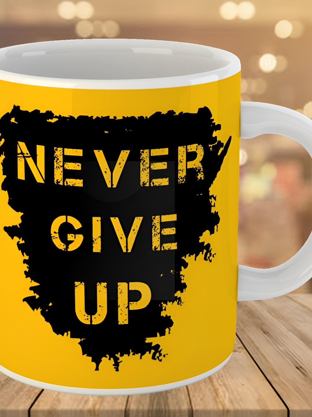 Keviv Yellow & Black Text or Slogans Printed Ceramic Glossy Mug 325 ml