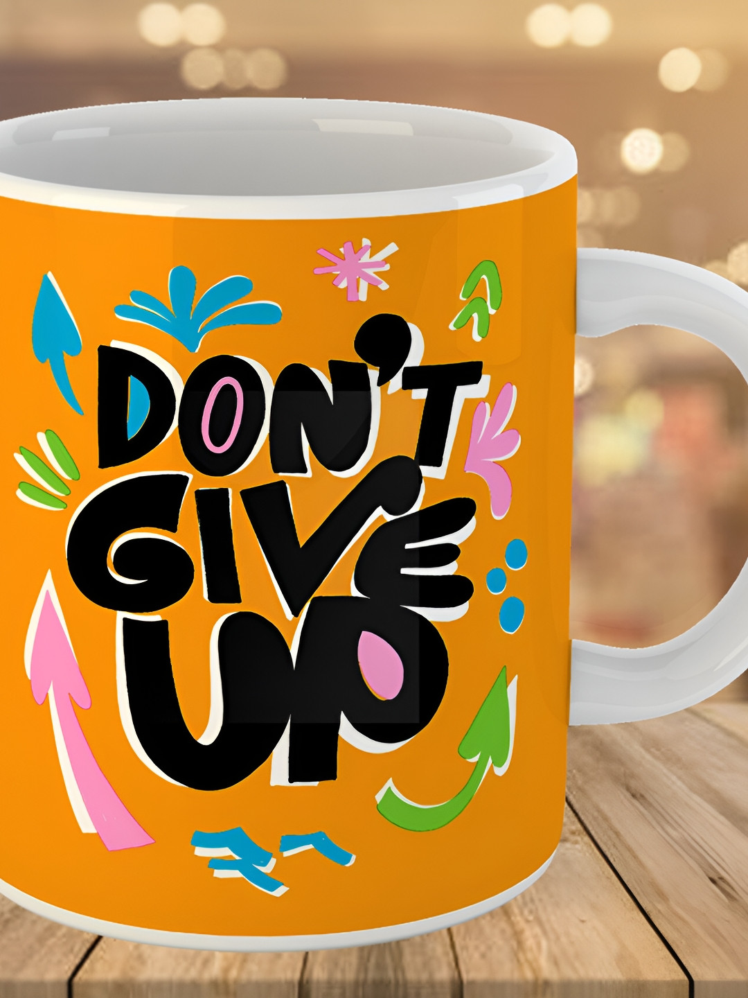 Keviv Orange & Black Text or Slogans Printed Ceramic Glossy Mug 325 ml