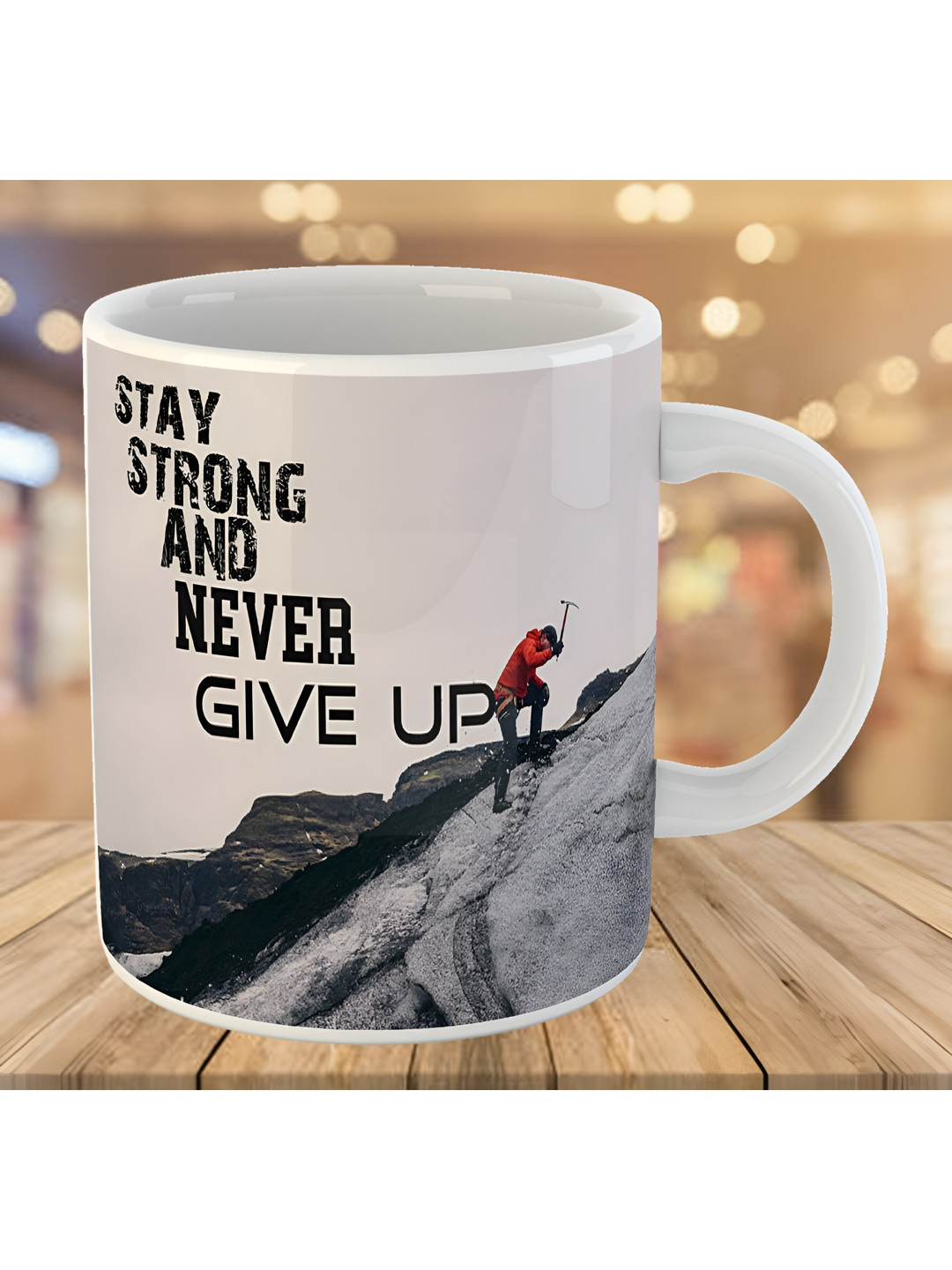 Keviv Beige & Black Text or Slogans Printed Ceramic Glossy Mug 325 ml