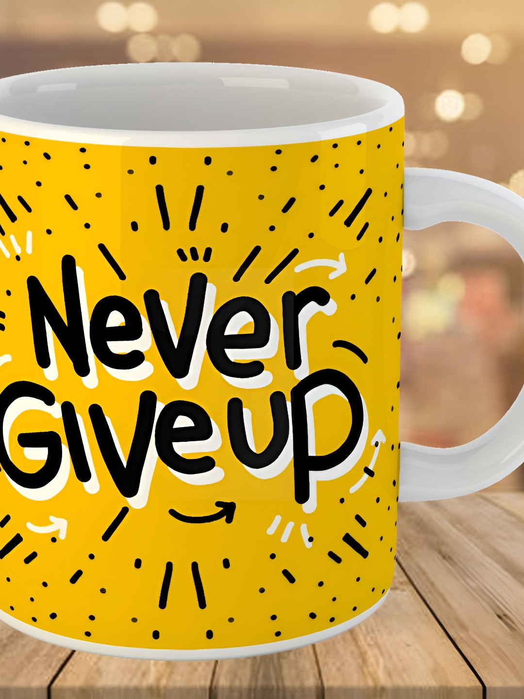 Keviv White & Yellow Text or Slogans Printed Ceramic Glossy Mug 325 ml