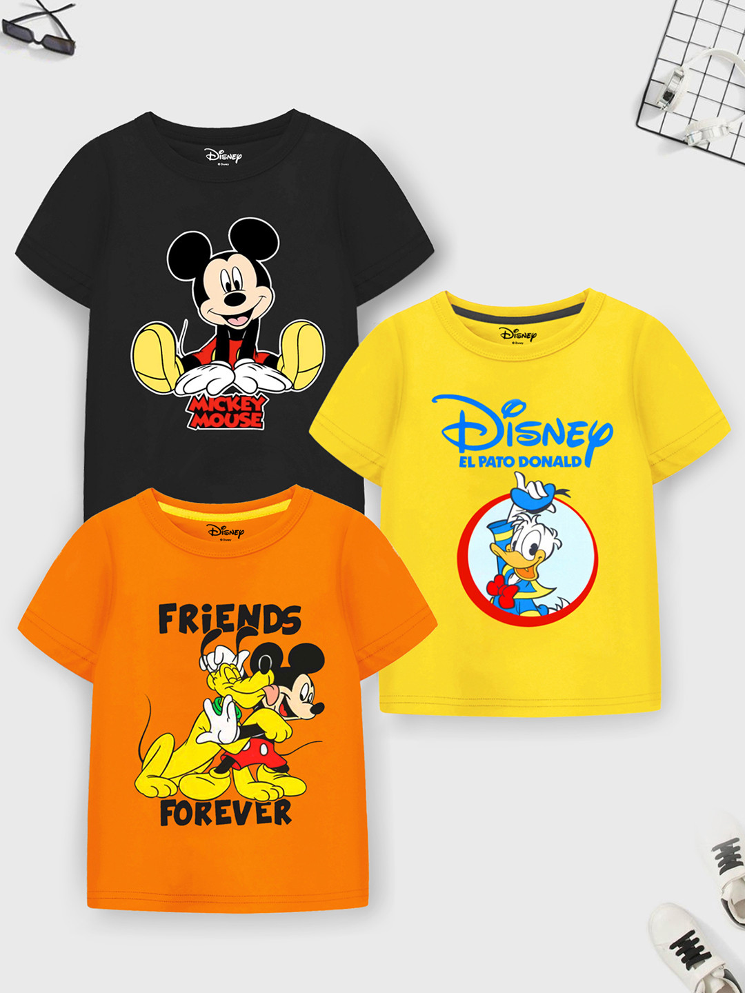 YK Disney Boys Pack of 3 Printed Applique T-shirt