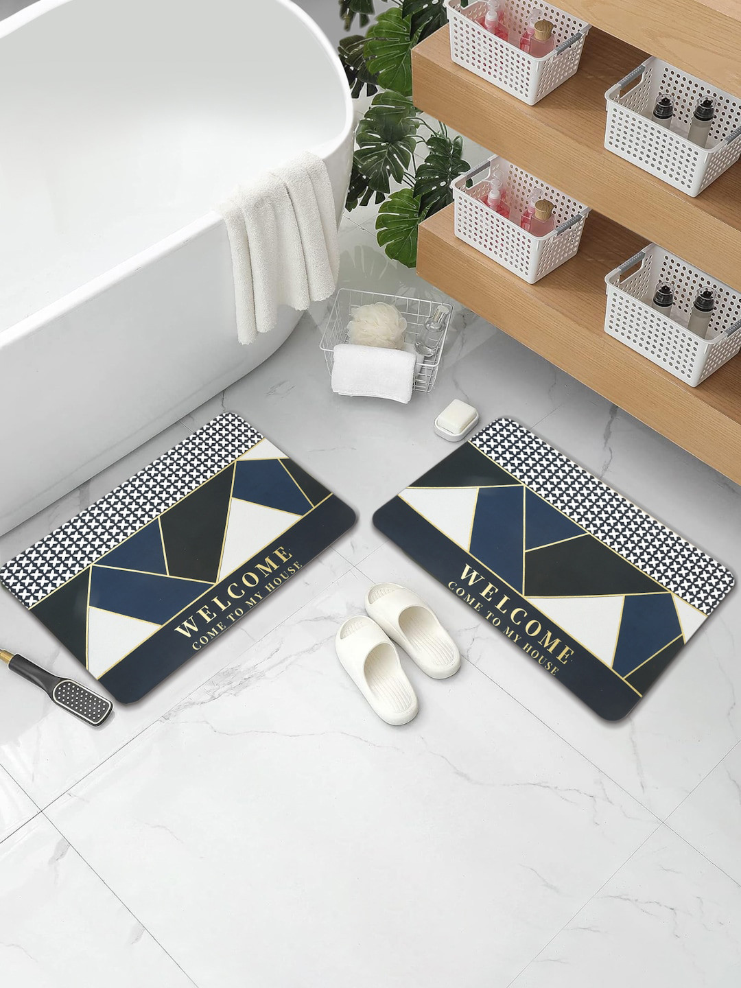 DREAM WEAVERZ 2 Pieces Black HD Printed High Water Absorbent Bath Rugs