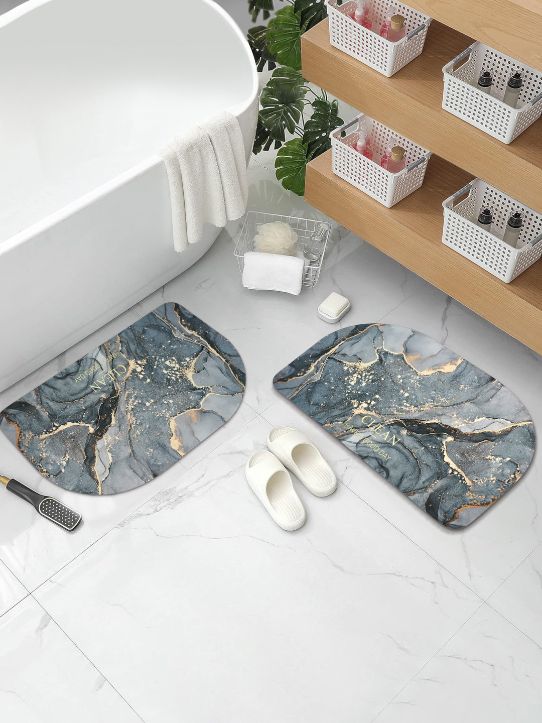 DREAM WEAVERZ 2 Pieces Green HD Printed 400 GSM High Water Absorbent Bath Mats