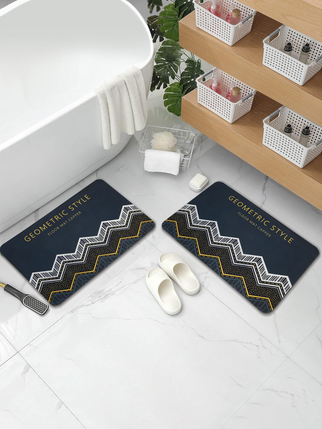 DREAM WEAVERZ Black & White 2 Pcs HD Printed 400 GSM High Water Absorbent Bath Mats