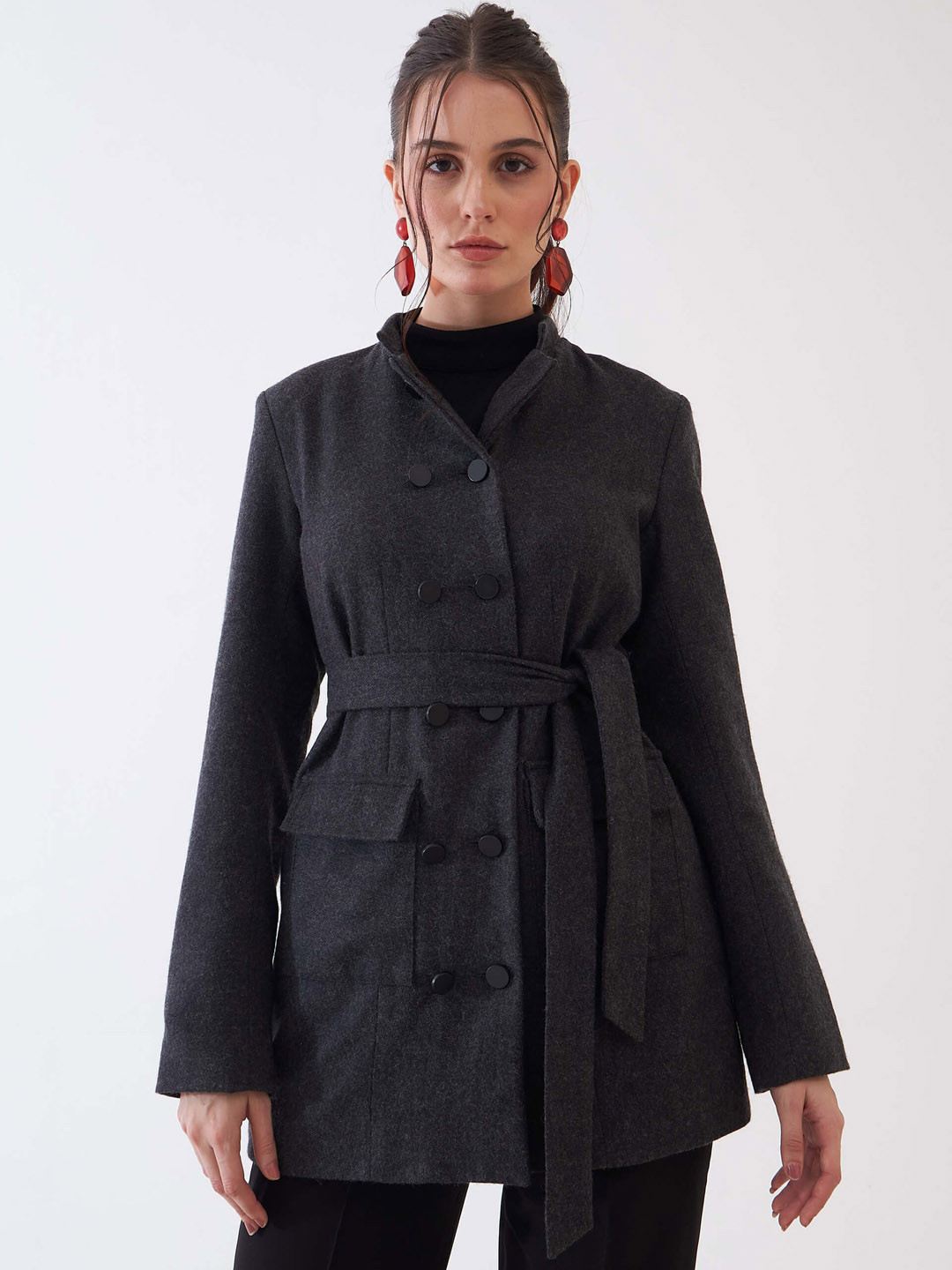 SALT ATTIRE Notched Lapel Collar Wool Double Breasted Overcoat