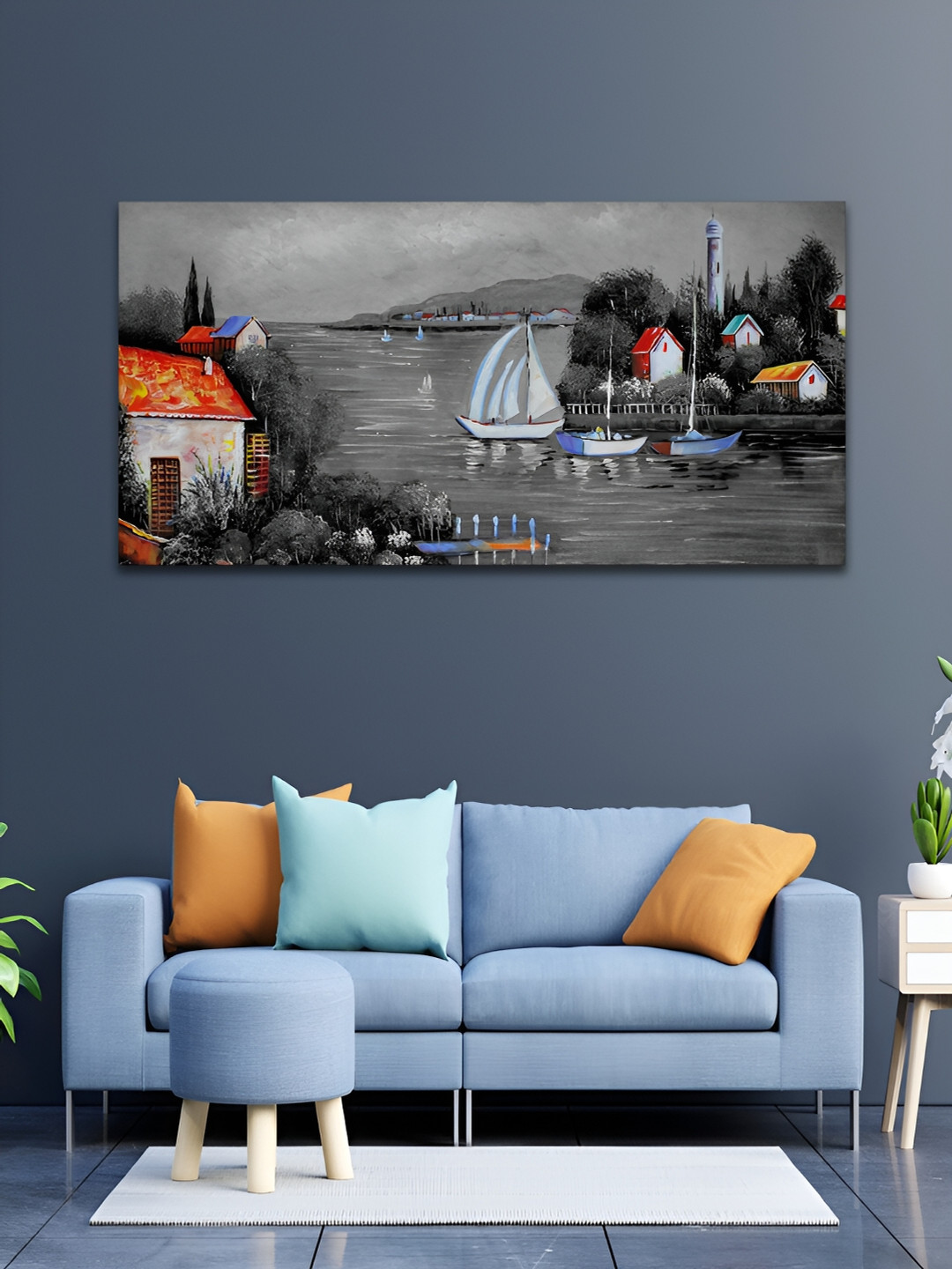 VibeCrafts Grey & Red Canvas Painting Wall Art