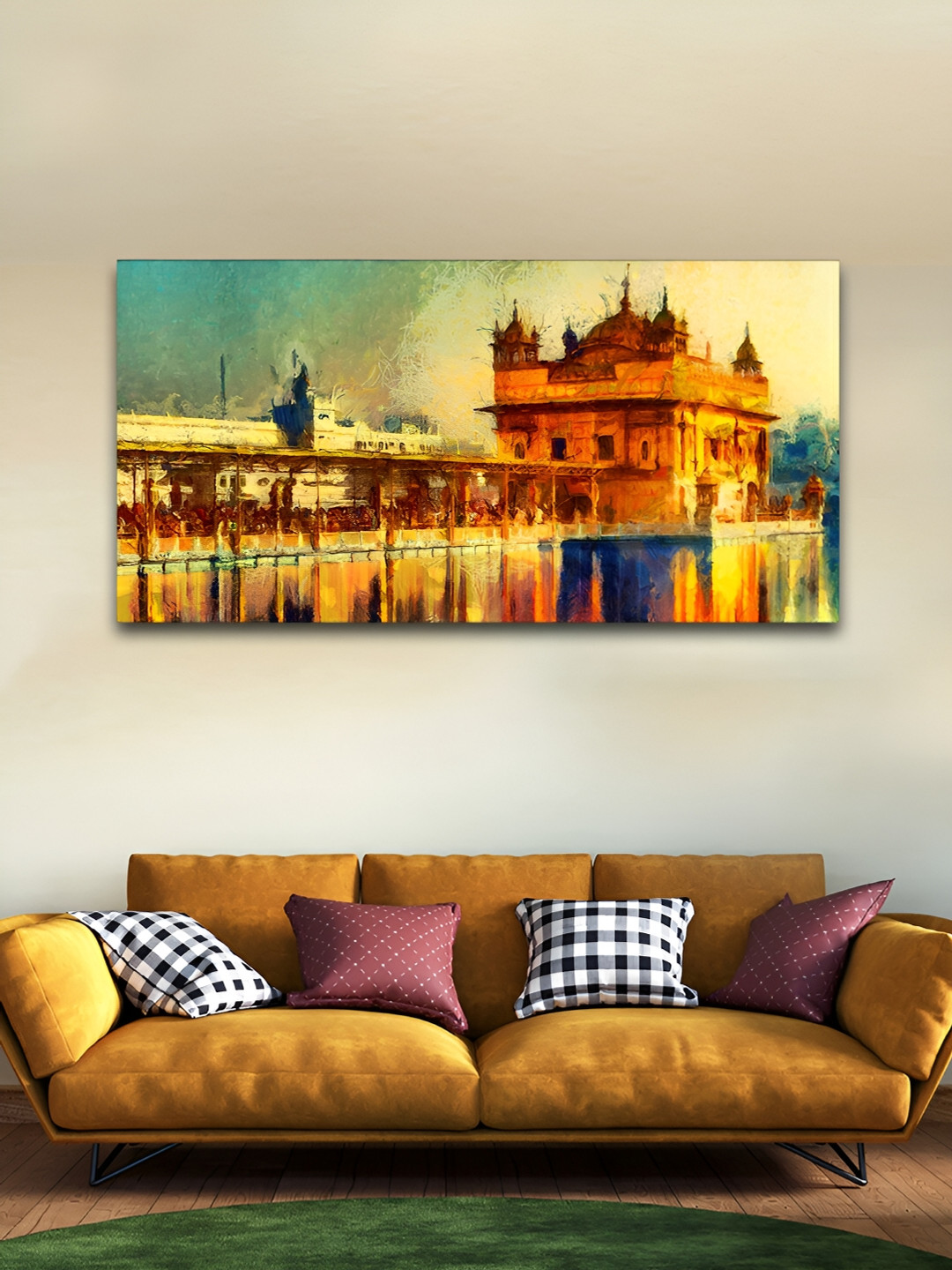 VibeCrafts Golden Temple Canvas Wall Rectangle Paintings Wall Art - 48 x 24 In