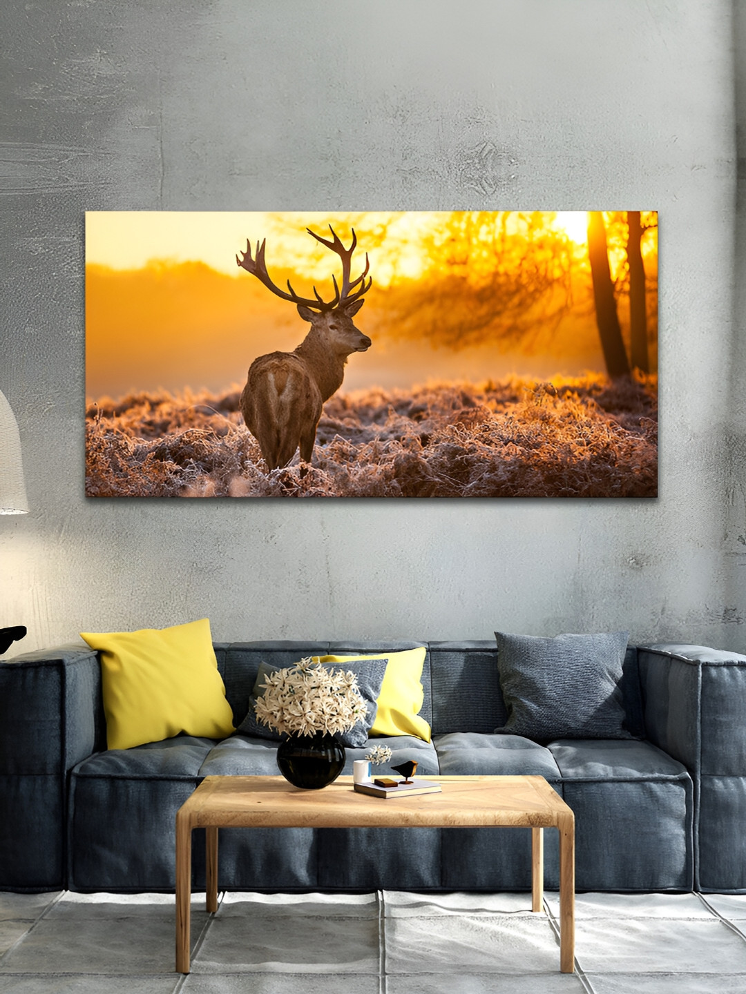 VibeCrafts DeerIn Forest At Sunrise Canvas Rectangle Paintings Wall Art - 48 x 24In
