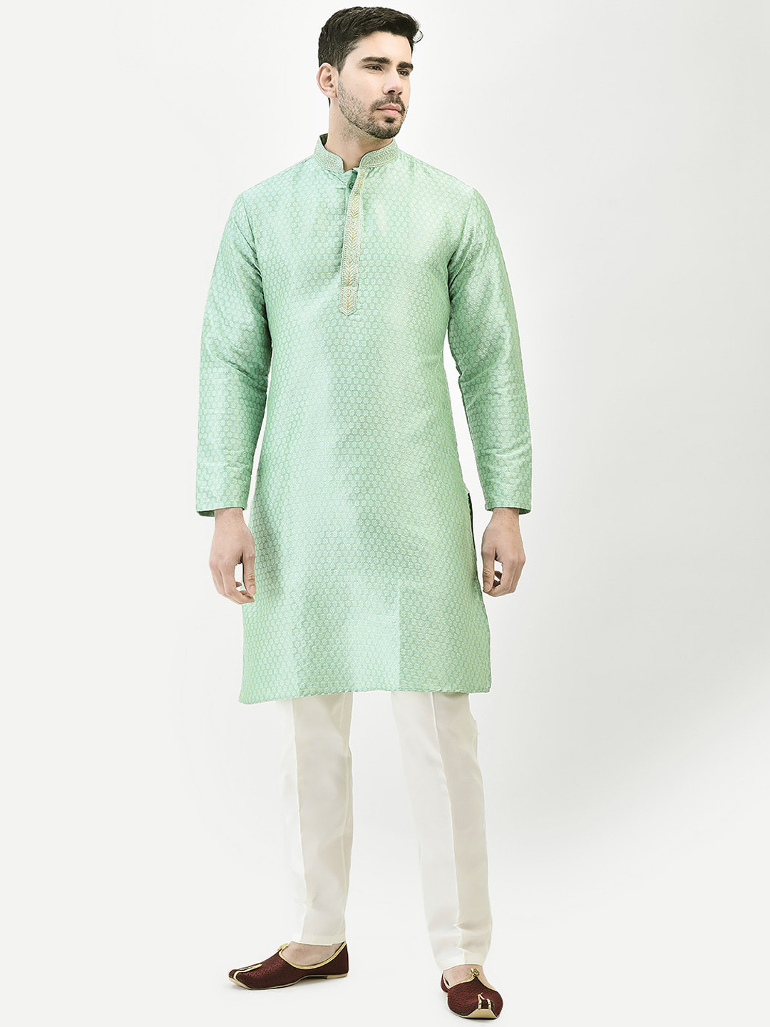 SG LEMAN Mandarin Collar Long Sleeves Embroidered Regular Kurta with Pyjamas