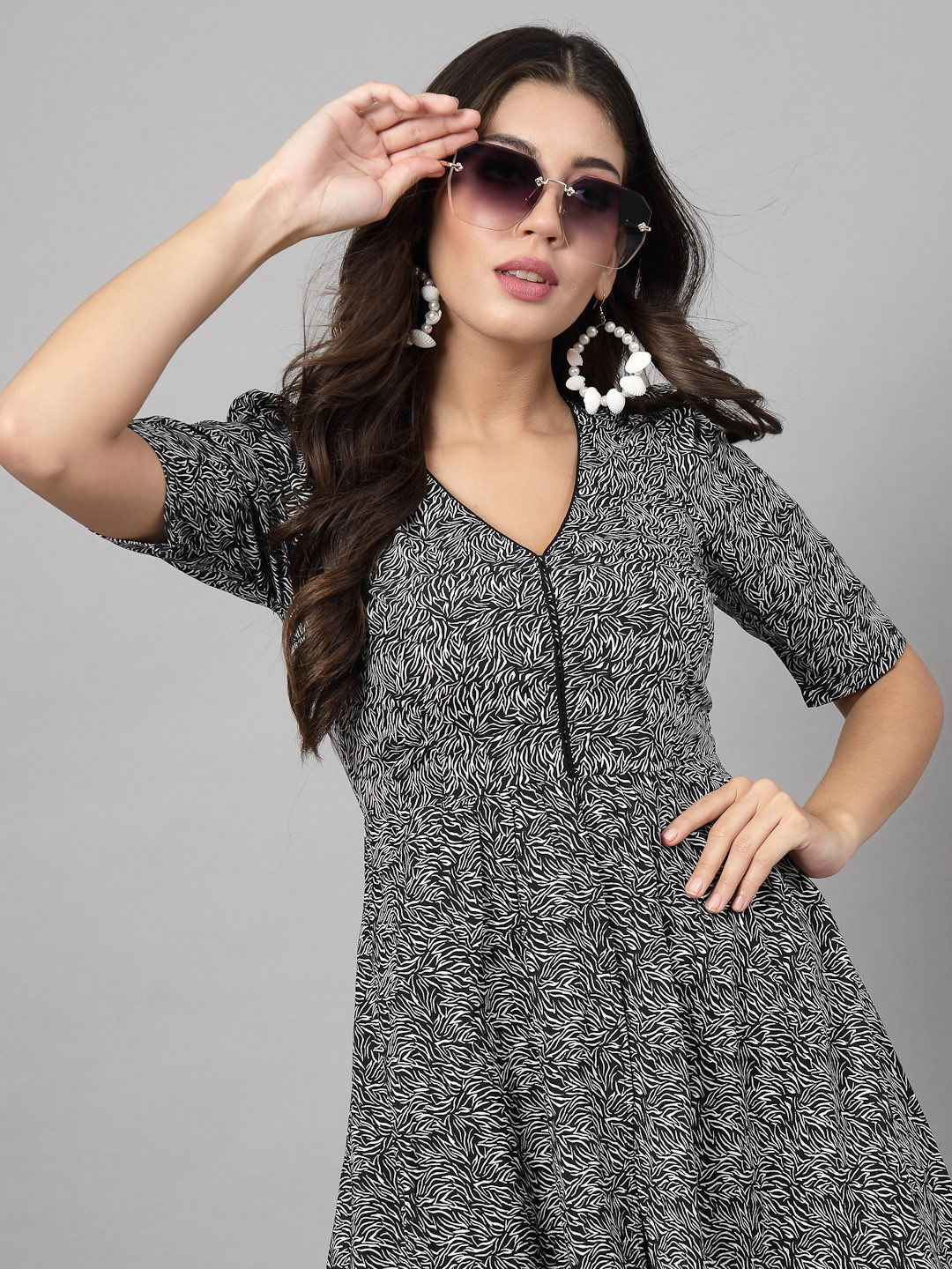 RAASSIO Printed Short Sleeves Crepe Maxi Dress