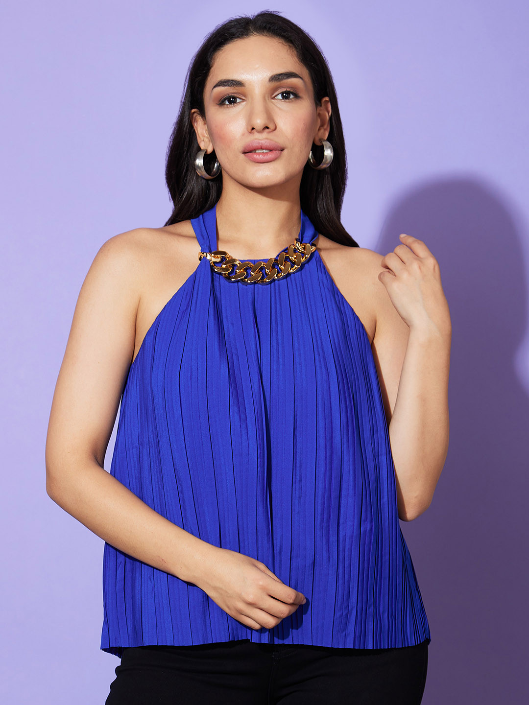 Globus Blue Accordion Pleats Crepe Top
