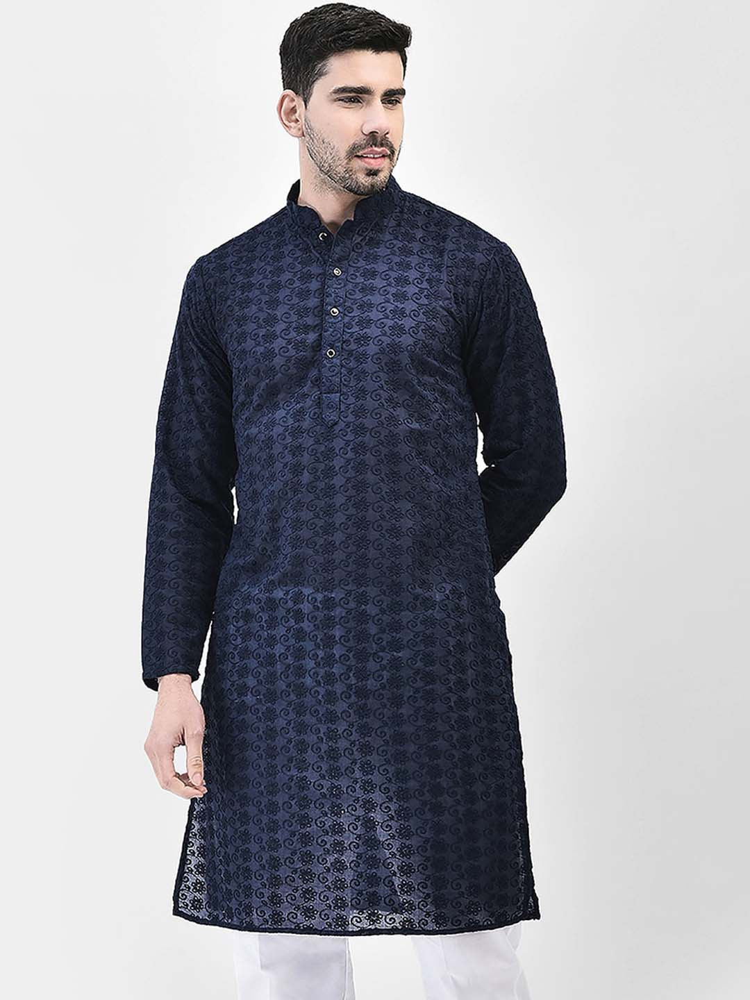 SG LEMAN Mandarin Collar Long Sleeves Floral Embroidered Kurta