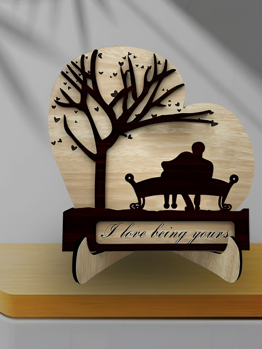 Phirki Studio 3D Heart Tree Beige Wood Natural Living Room Small Showpiece - 5.5 Inches