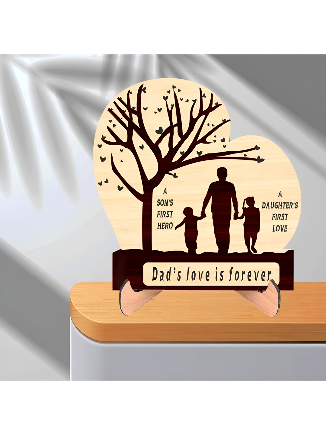 Phirki Studio Heart Tree Beige Wood Natural Study Room 3D Set of 2 Small Showpieces - 6.5 Inches