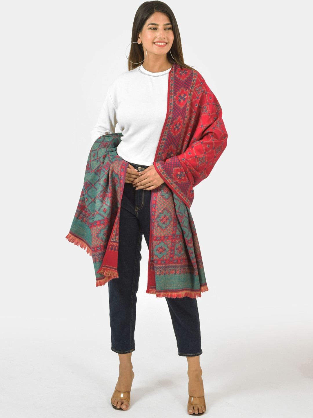 BAISA Ethnic Motifs Printed Woollen Acrylic Shawl