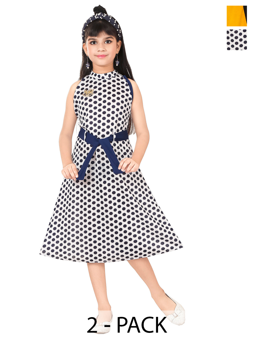 BAESD  Pack of 2 Polka Dot Print A Line Midi Dress