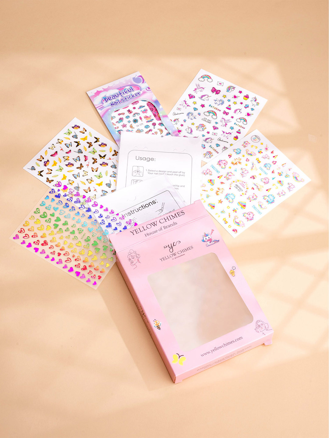 Yellow Chimes Self Adhesive Nail Art Nail Stickers - Shade 02