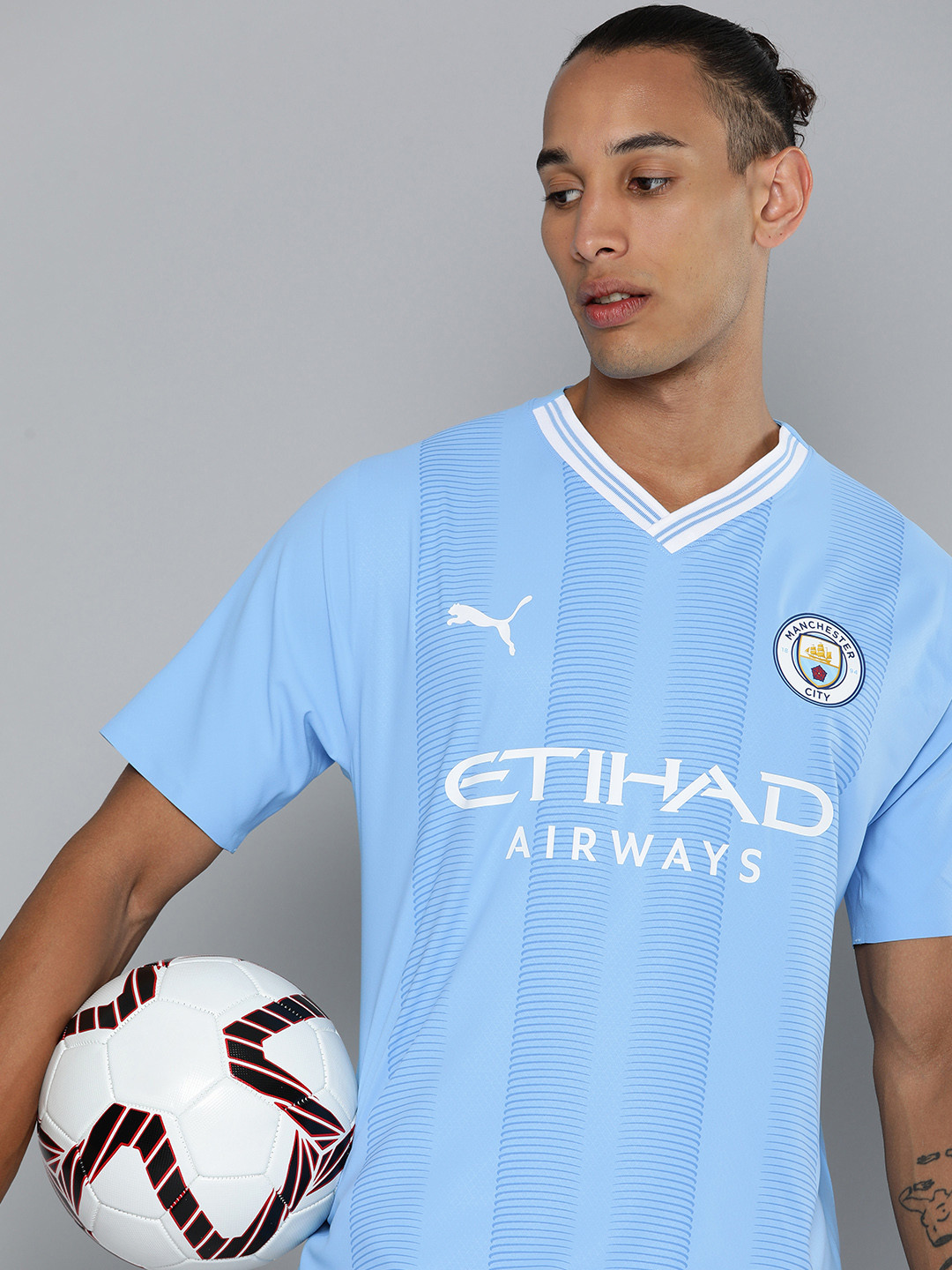 Puma Manchester City 23/24 Home Authentic Typography Printed V-Neck dryCELL T-shirt