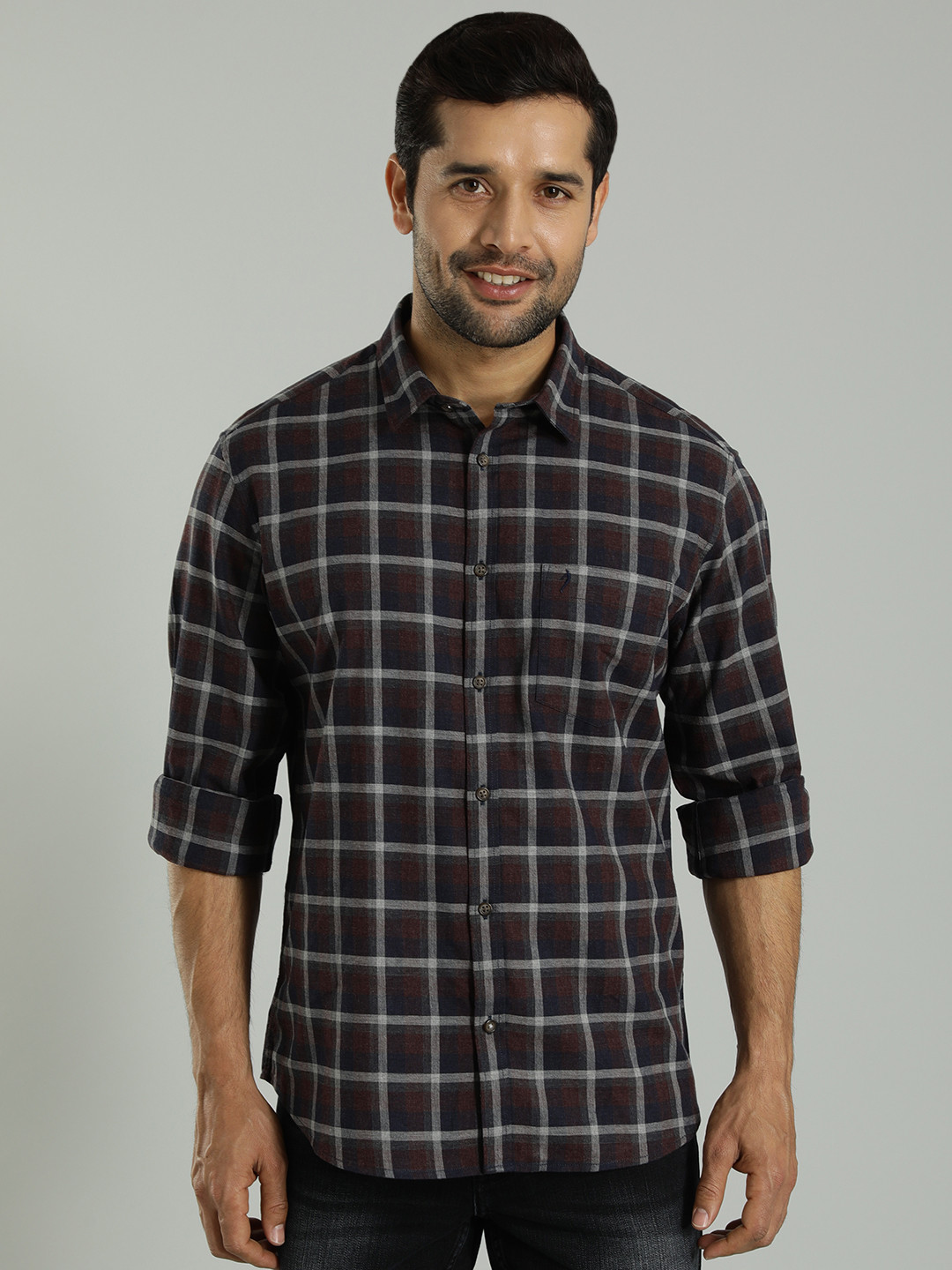 Indian Terrain Tartan Checks Spread Collar Chest Pocket Cotton Casual Regular Fit Shirt
