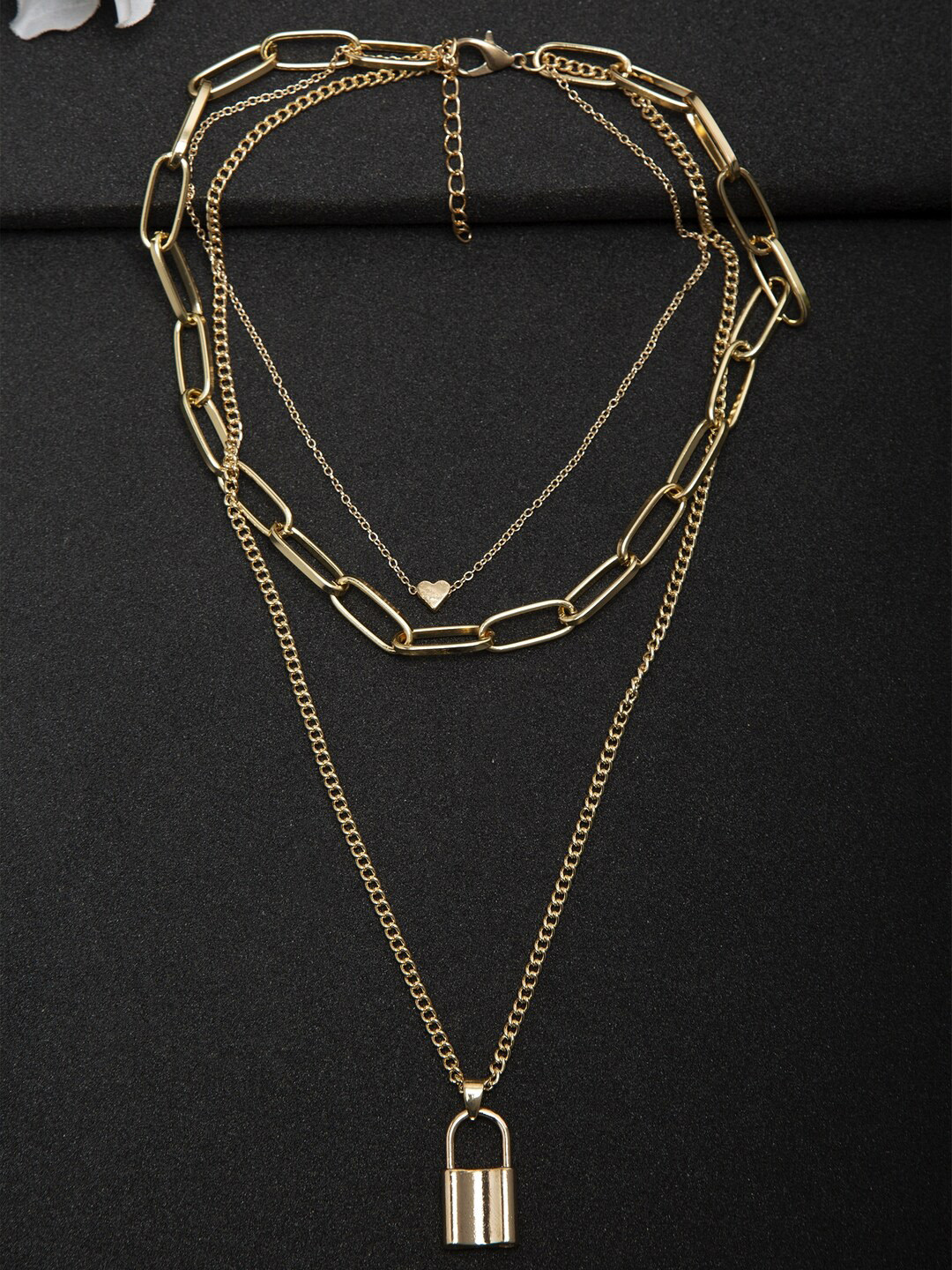 YouBella Gold-Plated Lock Heart Layered Pendent Necklace