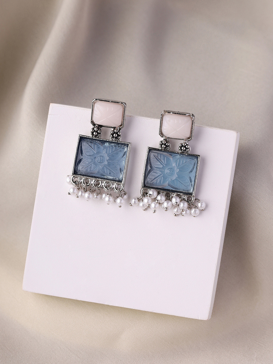 Priyaasi Silver-Plated Rectangular Shaped Drop Earrings
