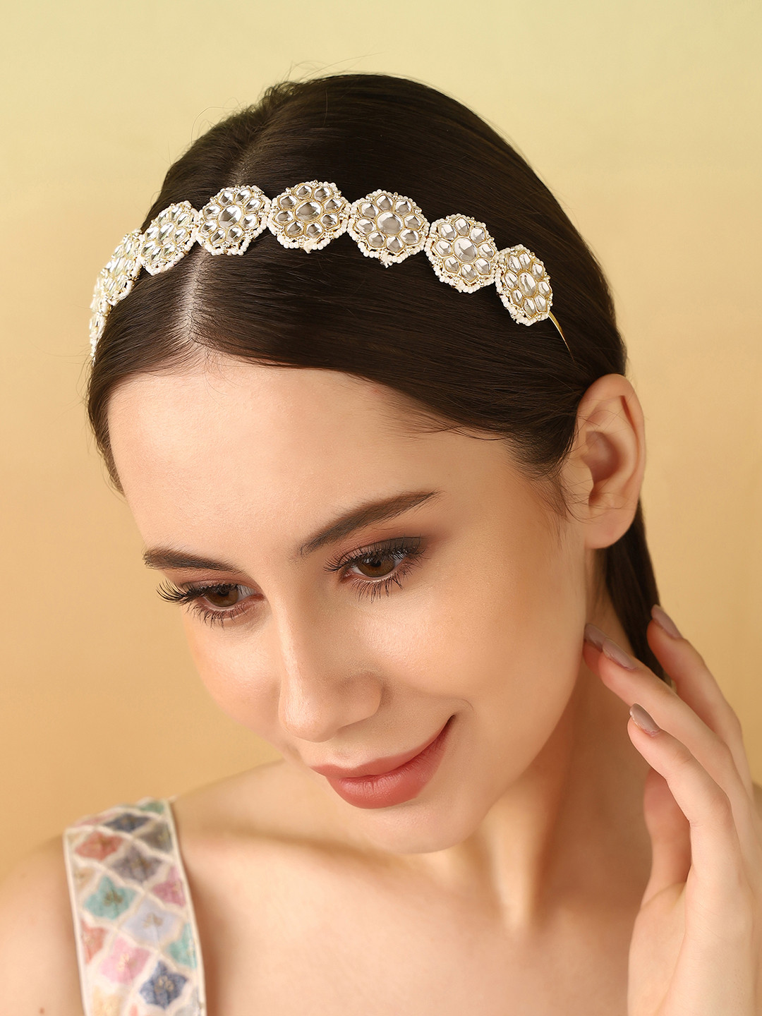 Priyaasi Floral Shape Kundan Pearl Hair Band