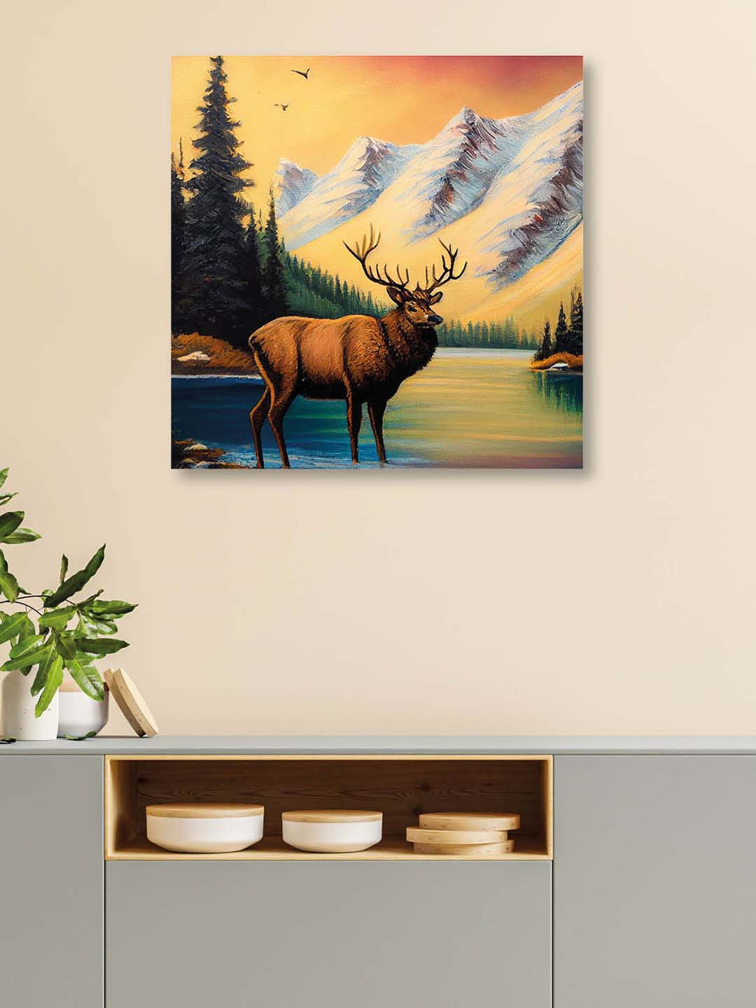 OLIVE TREE Green Canvas Wall Living Room Square Paintings Wall Art -24.02 x 24.02In