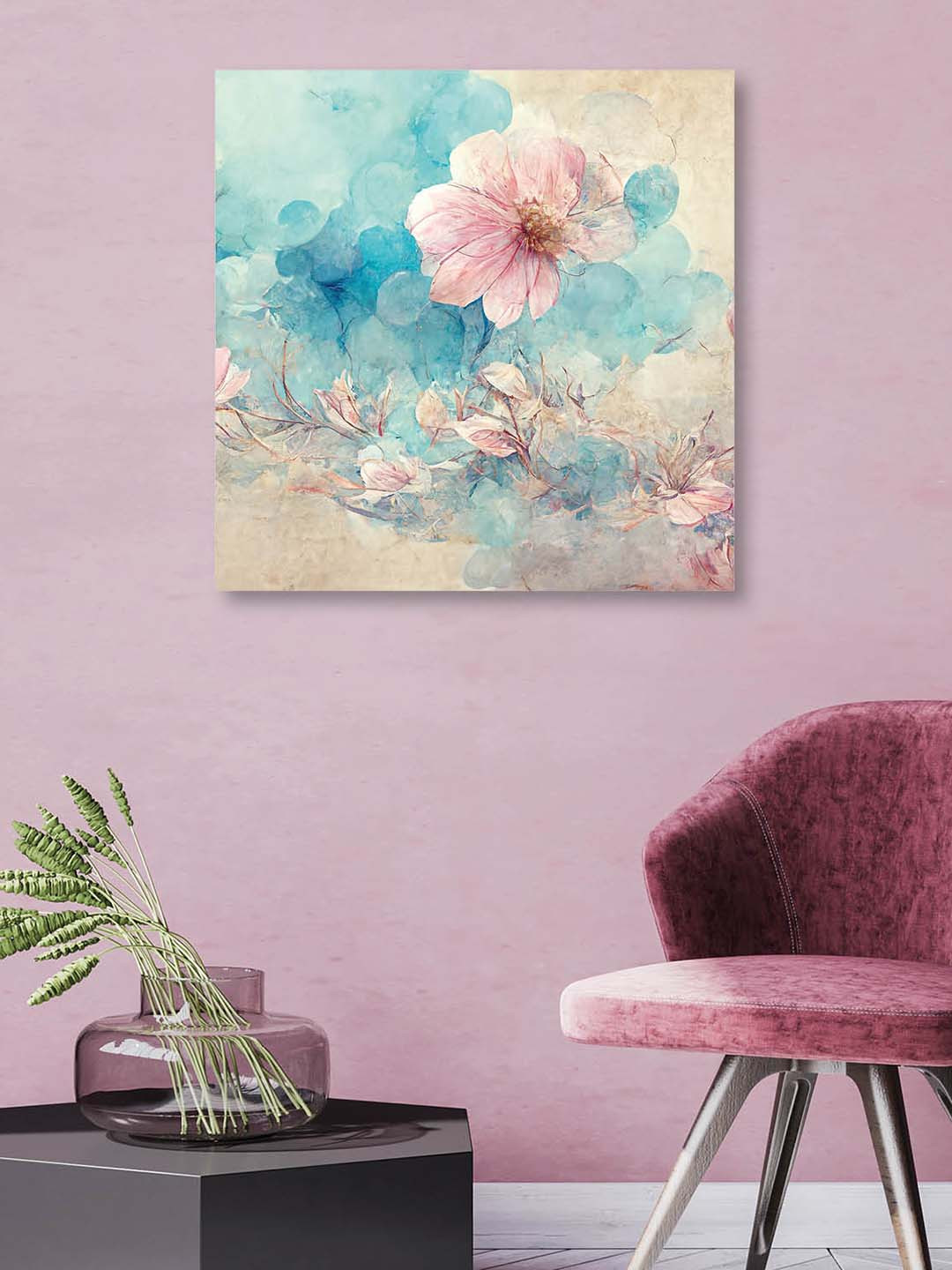 OLIVE TREE Blue Canvas Wall Living Room Square Potrait Paintings Wall Art -24.02 x 24.02In