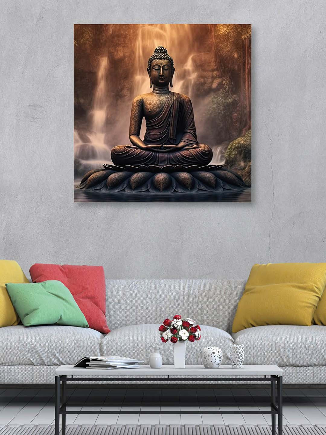 OLIVE TREE Black & Brown Buddha Canvas Framed Painting Wall Art
