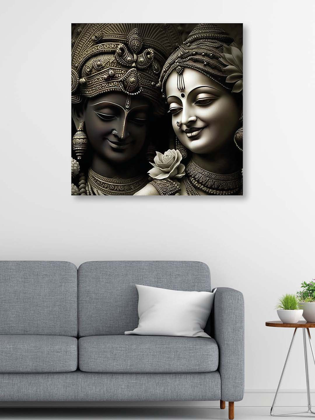 OLIVE TREE Gunmetal-Toned & White Religious Canvas Framed Painting Wall Art