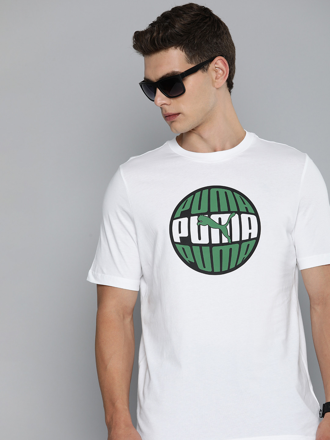 Puma Men GRAPHICS Circular Brand Logo Printed Pure Cotton T-shirt