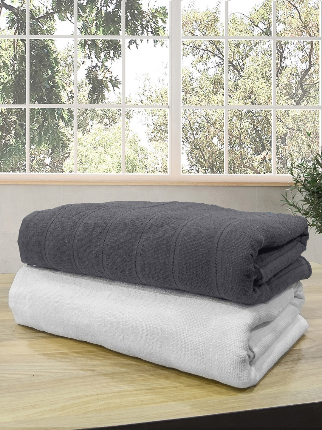 LABHAM Grey & White 2 Pcs Cotton Bath Towels