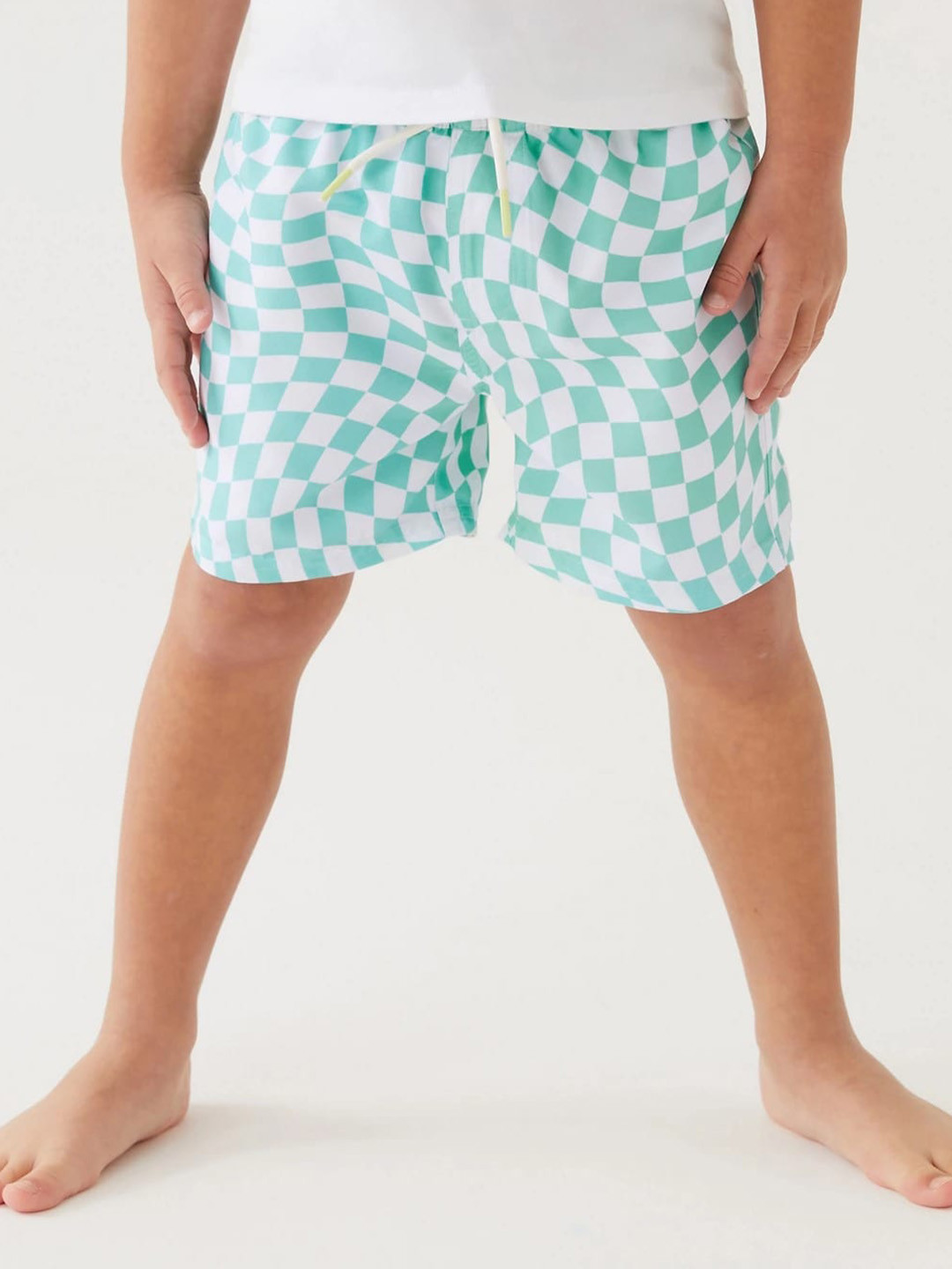 Marks & Spencer Boys Checked Mid-Rise Swim Shorts
