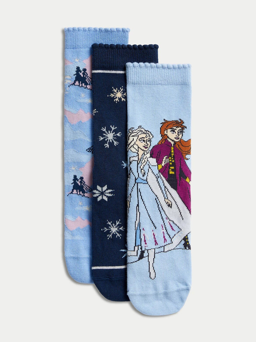 Marks & Spencer Girls Pack Of 3 Rich Frozen Printed Ankle-Length Socks