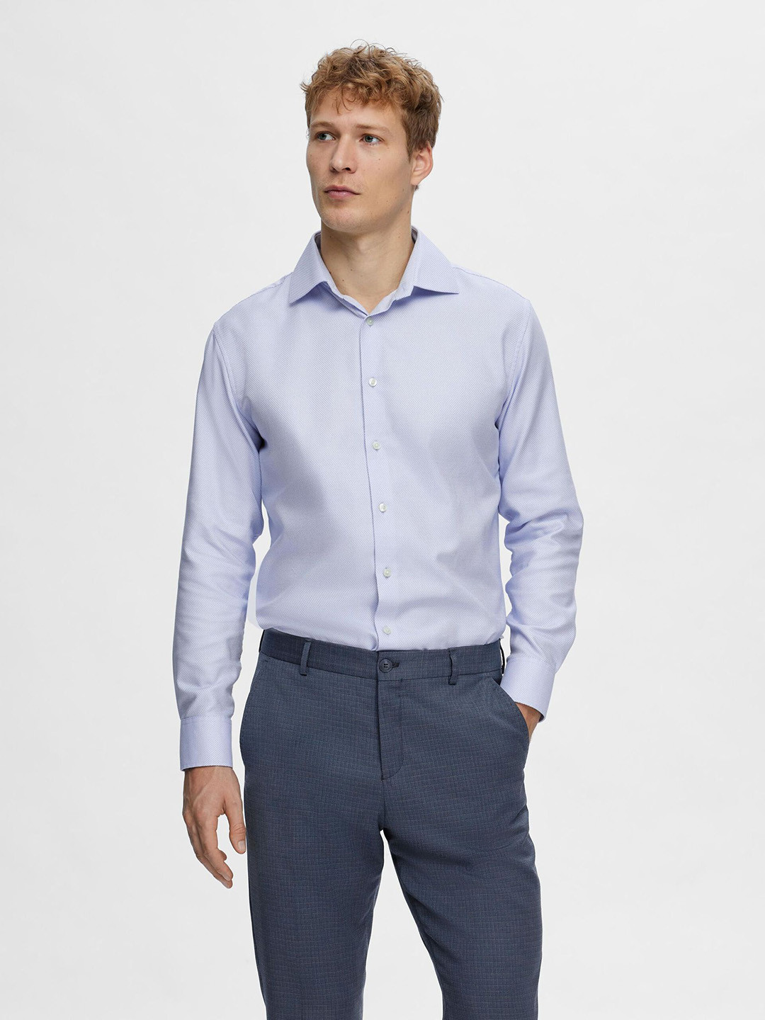 SELECTED Textured Self Design Cotton Formal Shirt