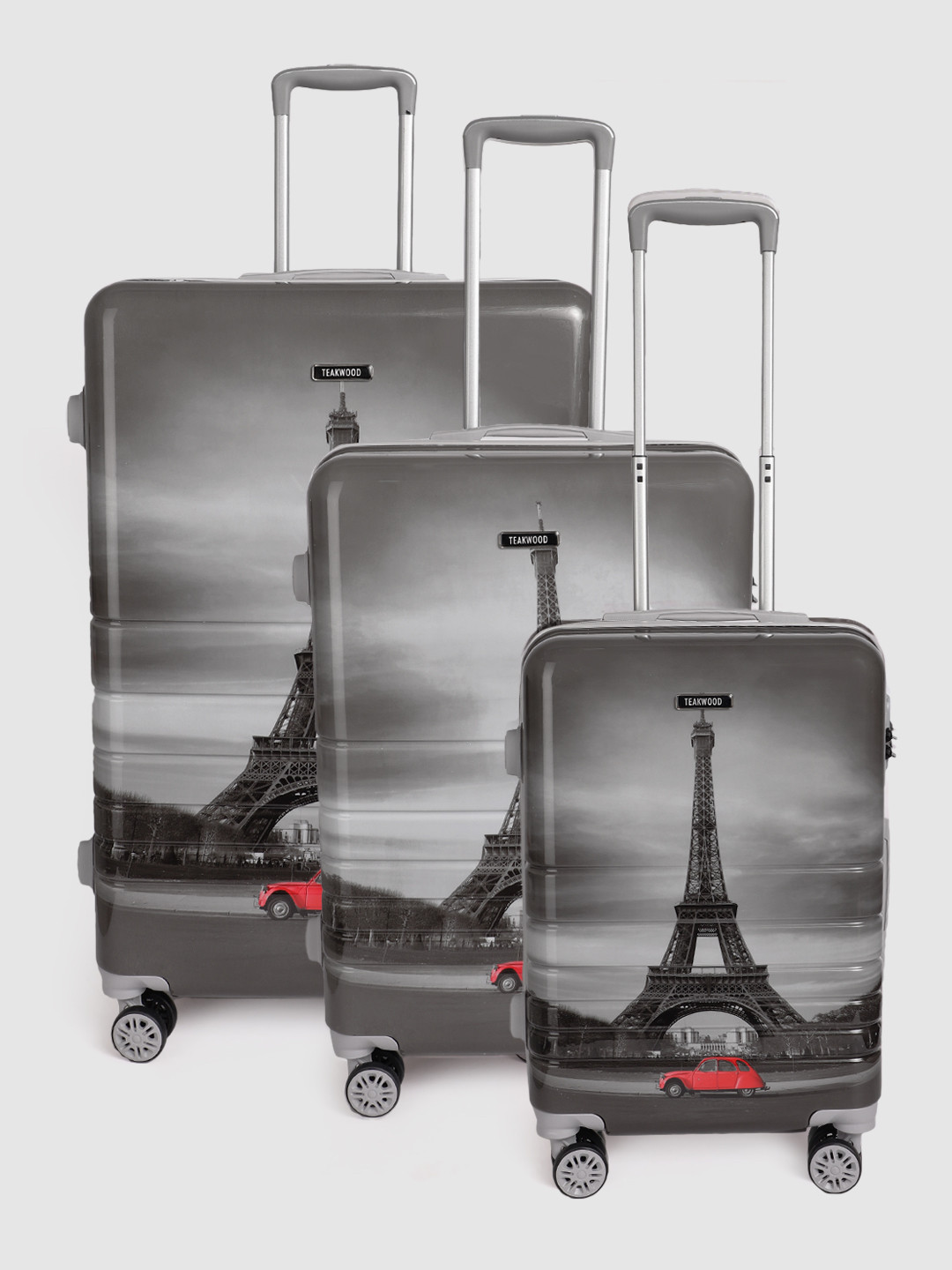 Teakwood Leathers Set of 3 Paris Print 360 Degree Rotation Hard Trolley Bags 182.3L