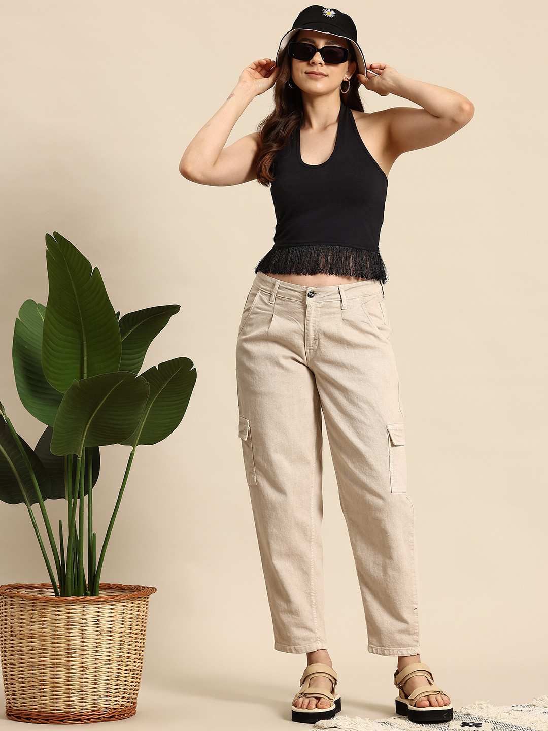 Mast & Harbour Halter Neck Fringed Top