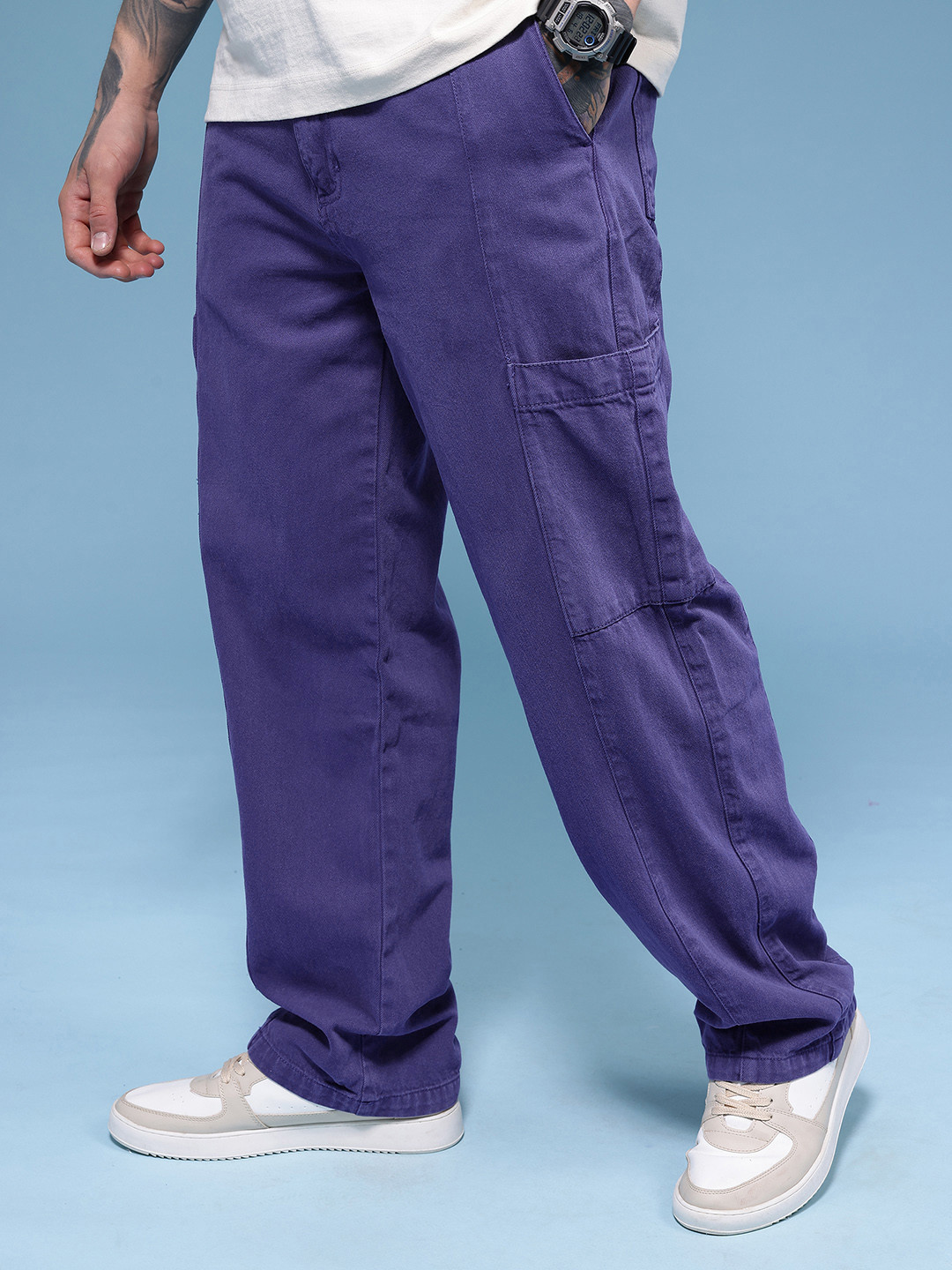 HERE&NOW Men Pure Cotton Straight Fit Chinos Cargos Trousers