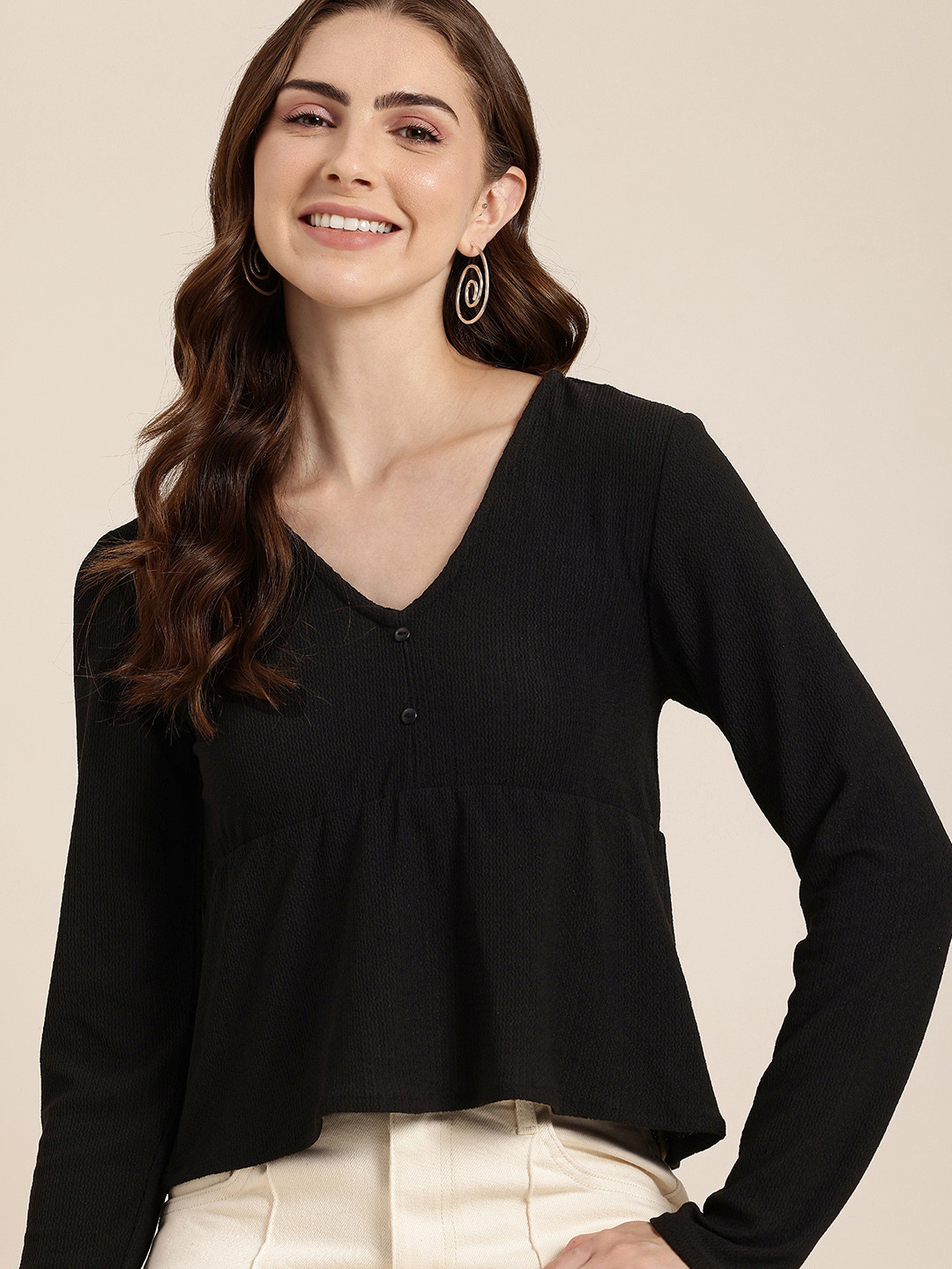 HERE&NOW Self Design Textured Peplum Top