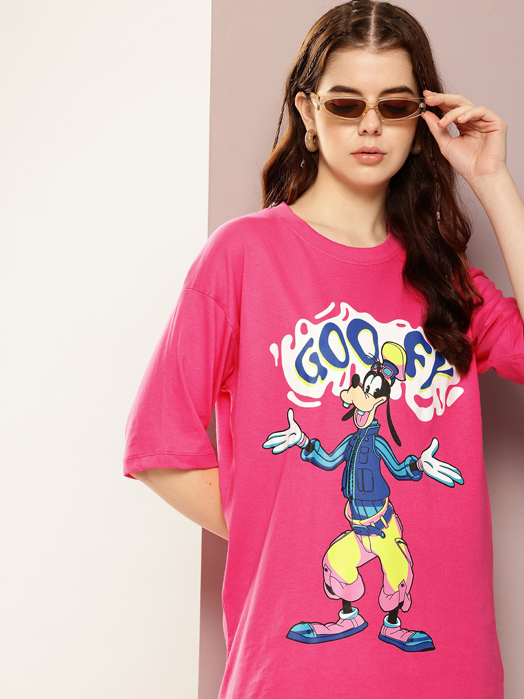 Kook N Keech Disney Goofy Printed Drop-Shoulder Sleeves Pure Cotton Oversized T-shirt