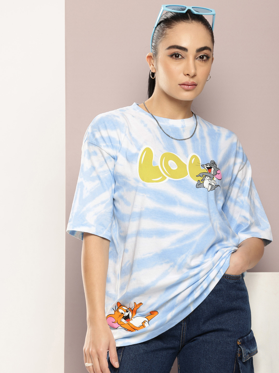 Kook N Keech Toons Jerry Printed Drop-Shoulder Sleeves Pure Cotton Oversized T-shirt