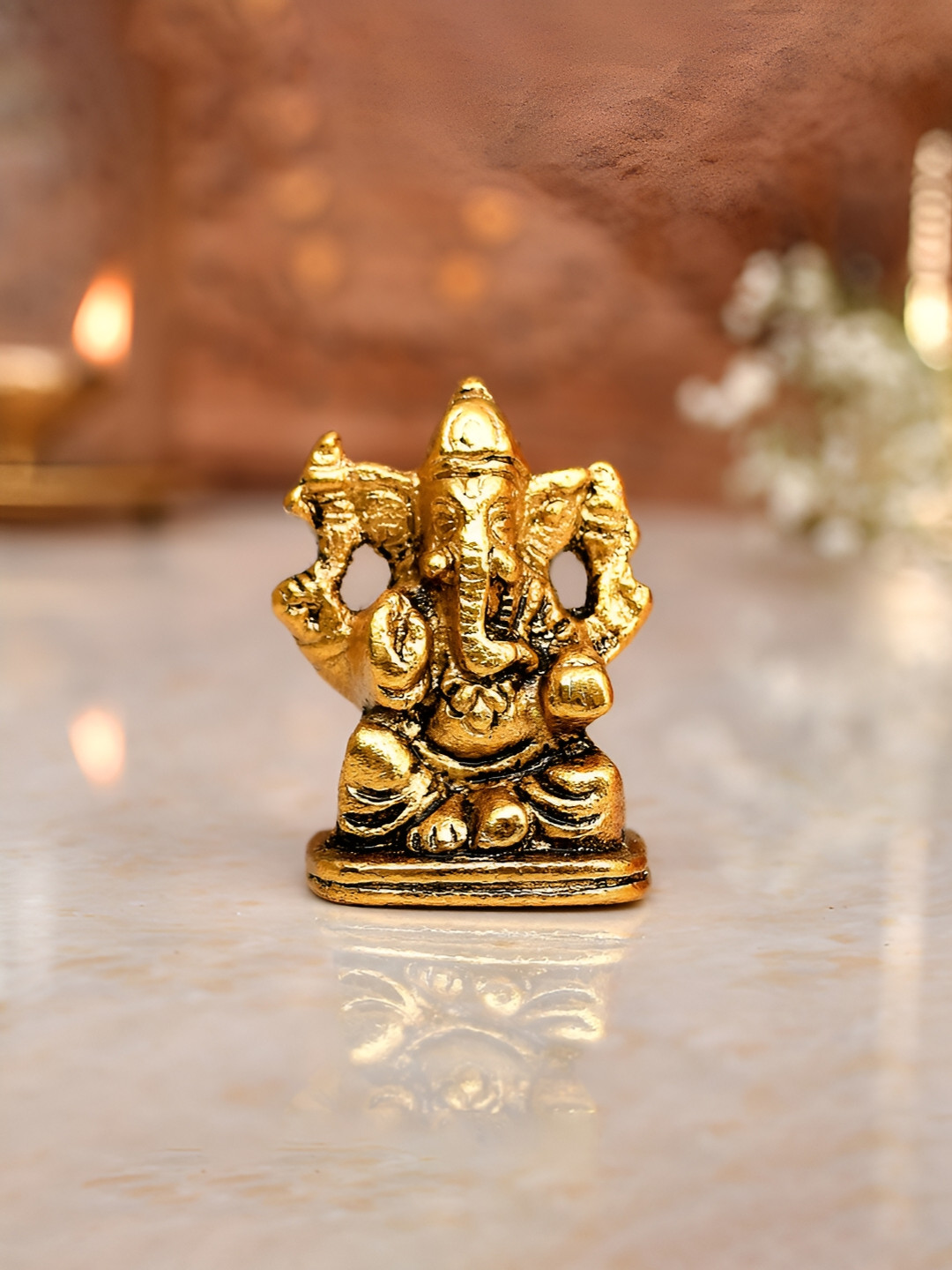 CraftVatika Gold-Toned Small Metal Religious Ganesh Idol Showpiece