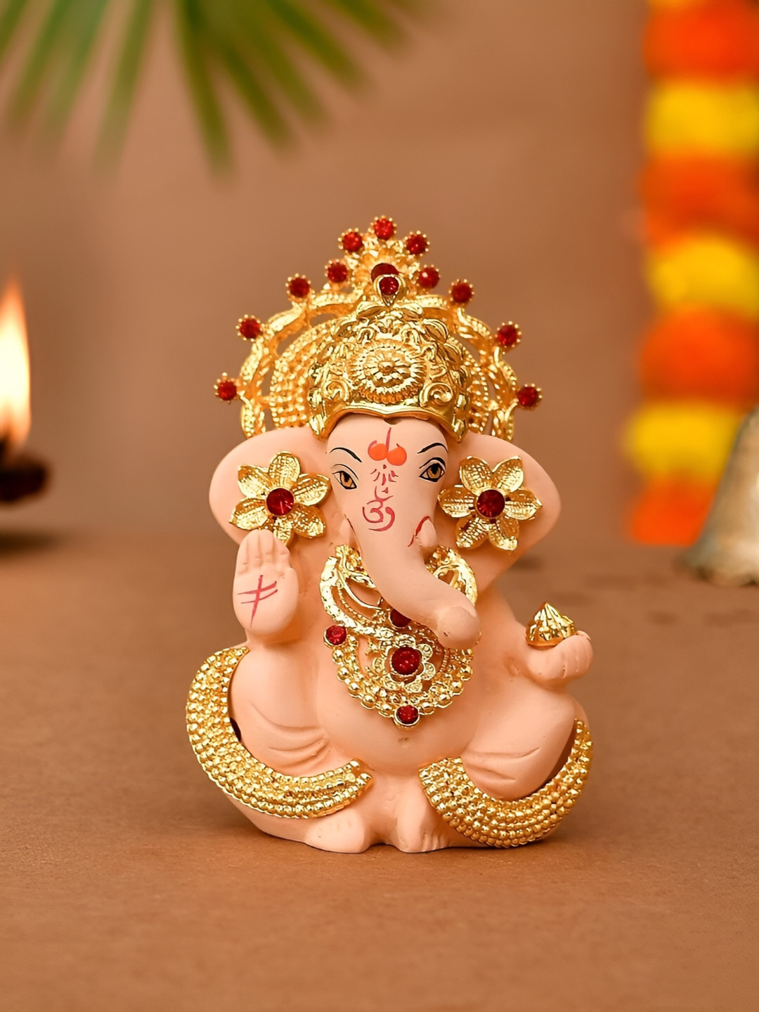 CraftVatika Murti Statue Peach Ceramic Matte Prayer Room Small Showpiece - 3.5 Inches