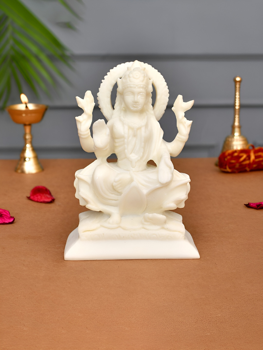 CraftVatika Goddess Lakshmi White Marble Glossy Living Room Small Showpiece - 6 Inches